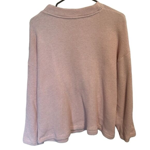 J. Jill- Pink Waffle Knit Henley Pullover Long Sleeve Sweater, Size XL - Picture 3 of 8